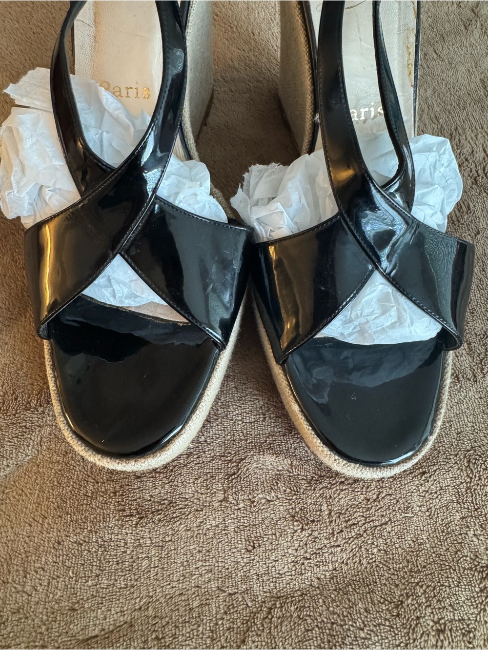 Patent Black 5” Wedge Sandals with Ankle Strap euro size 40 - Picture 9 of 10